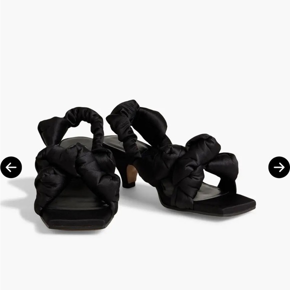 Ganni Knotted Satin Slingback Sandals Kitten Heels Open Toe Puffy Black Size 6 - Picture 2 of 12